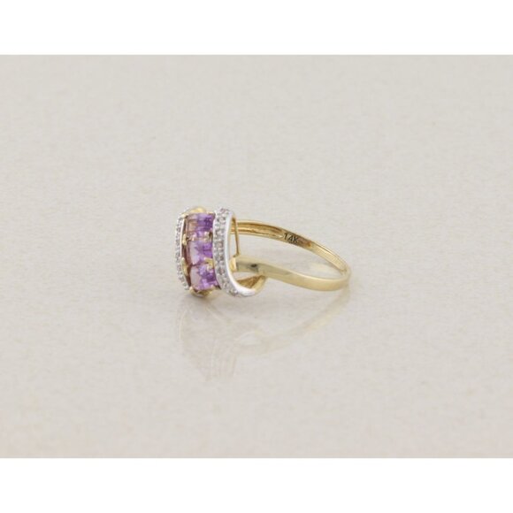 14k Yellow Gold Natural Amethyst and Diamond Ring Size 8 3/4 - Picture 5 of 7